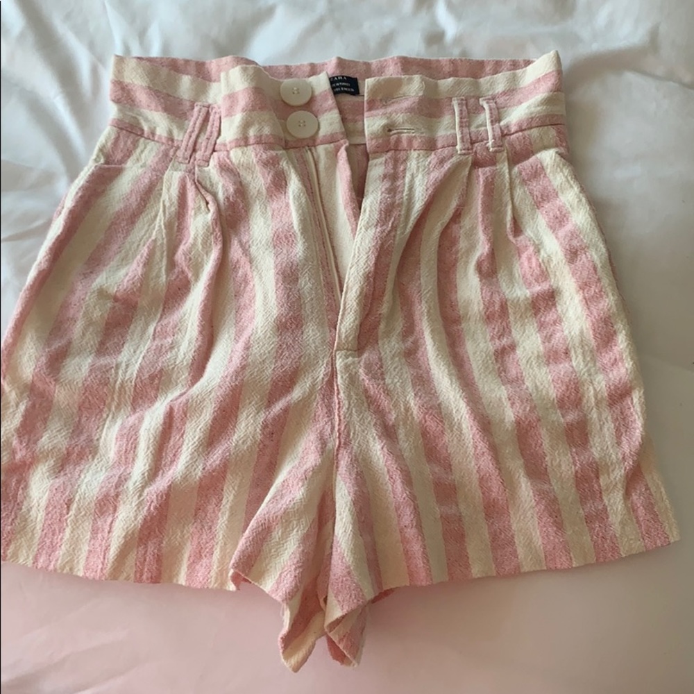 Zara Pink and White stripe linen shorts size small